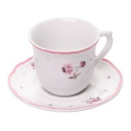 Xícara 90ml Avulsa de Café com Pires Florescer Rosa Cerâmica